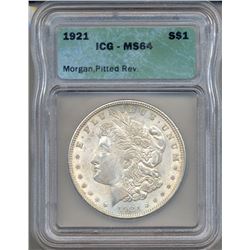 1921 $1 Morgan Silver Dollar Coin ICG MS64