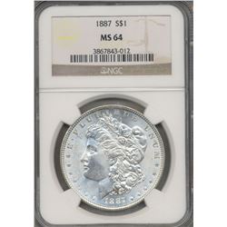 1887 $1 Morgan Silver Dollar Coin NGC MS64