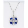18KT White Gold 1.04ctw Blue Sapphire and Diamond Pendant with Chain