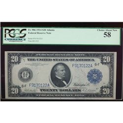 1914 $20 Atlanta Federal Reserve Note PCGS 58