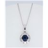 Image 1 : 14KT White Gold 0.39ct Blue Sapphire and Diamond Pendant with Chain