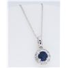 Image 3 : 14KT White Gold 0.39ct Blue Sapphire and Diamond Pendant with Chain