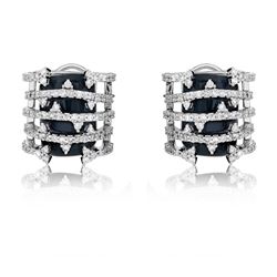 14KT White Gold 9.42ctw Onyx and Diamond Earrings