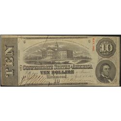 1863 $10 Confederate States of America Note