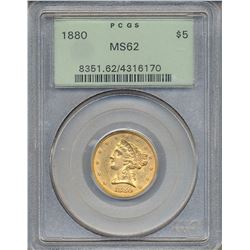 1880 $5 Liberty Head Half Eagle Gold Coin PCGS MS62