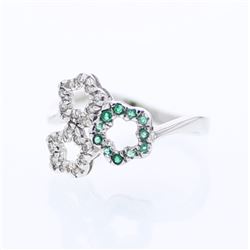 14KT White Gold Emerald and Diamond Ring