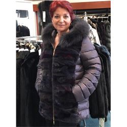 Beautiful eggplant dyed mink sections Jacket with hood by David Green Furs, Anchorage