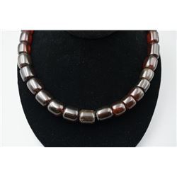 Blood cherry amber barrel beads necklace.