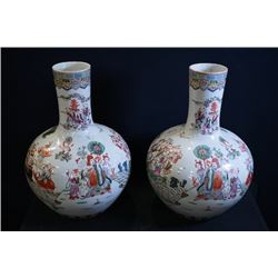 A pair of famille-rose large vases (Tian Qiuping).