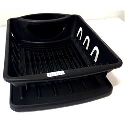 BLACK PLASTIC DISH RACK WITH DRAIN BOARD