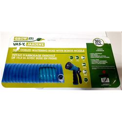 50 FOOT COILED GARDEN HOSE WITH NOZZLE