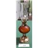 Image 1 : VINTAGE AMBER GLASS OIL LAMP