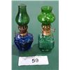 Image 1 : 2 VINTAGE COLOUR GLASS MINI OIL LAMPS