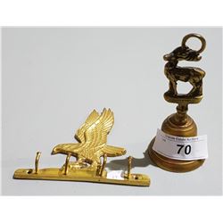 VINTAGE DEER BRASS BELL & BRASS EAGLE WALL KEY HOOK