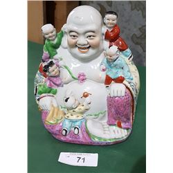 CERAMIC BUDDHA W/CHILDREN "GOOD LUCK WITH STARTING A FAMILY" STATUE