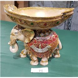 WOOD CARVED ELEPHANT CANDY BOWL