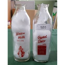 VINTAGE UNION MILK & CRYSTAL DAIRIES MILK BOTTLES