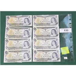 EIGHT 1973 CANADIAN DOLLAR BILLS