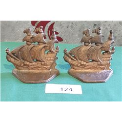 PAIR VINTAGE CAST IRON SHIP BOOKENDS