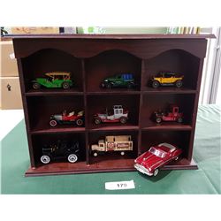 DISPLAY CABINET W/9 DIE CAST CARS