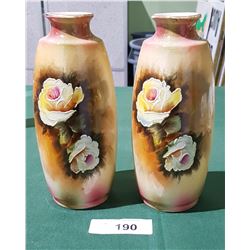 PAIR VICTORIAN HAND PAINTED PORCELAIN VASES