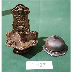 VINTAGE RECEPTION BELL & ORNATE HEAVY COPPER MATCHBOX HOLDER