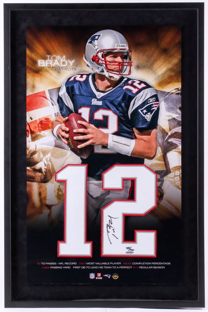 Tom Brady Signed Patriots 23x35 Custom Framed Jersey Number Display Uda Coa