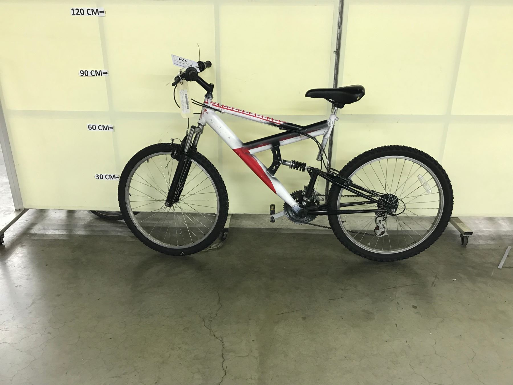 Red And White No Name Full Suspension 10 Speed Mountain Bike