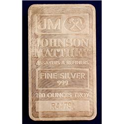 Johnson-Matthey 100 Tr Oz Silver Bar
