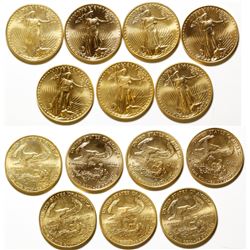 Seven Uncirculated, Half-Ounce $25 Gold American Eagle Coins 1986-1998