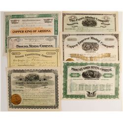 Seven Arizona Mining Stock Certificates