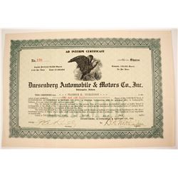 Dusenberg Automobile & Motors Stock