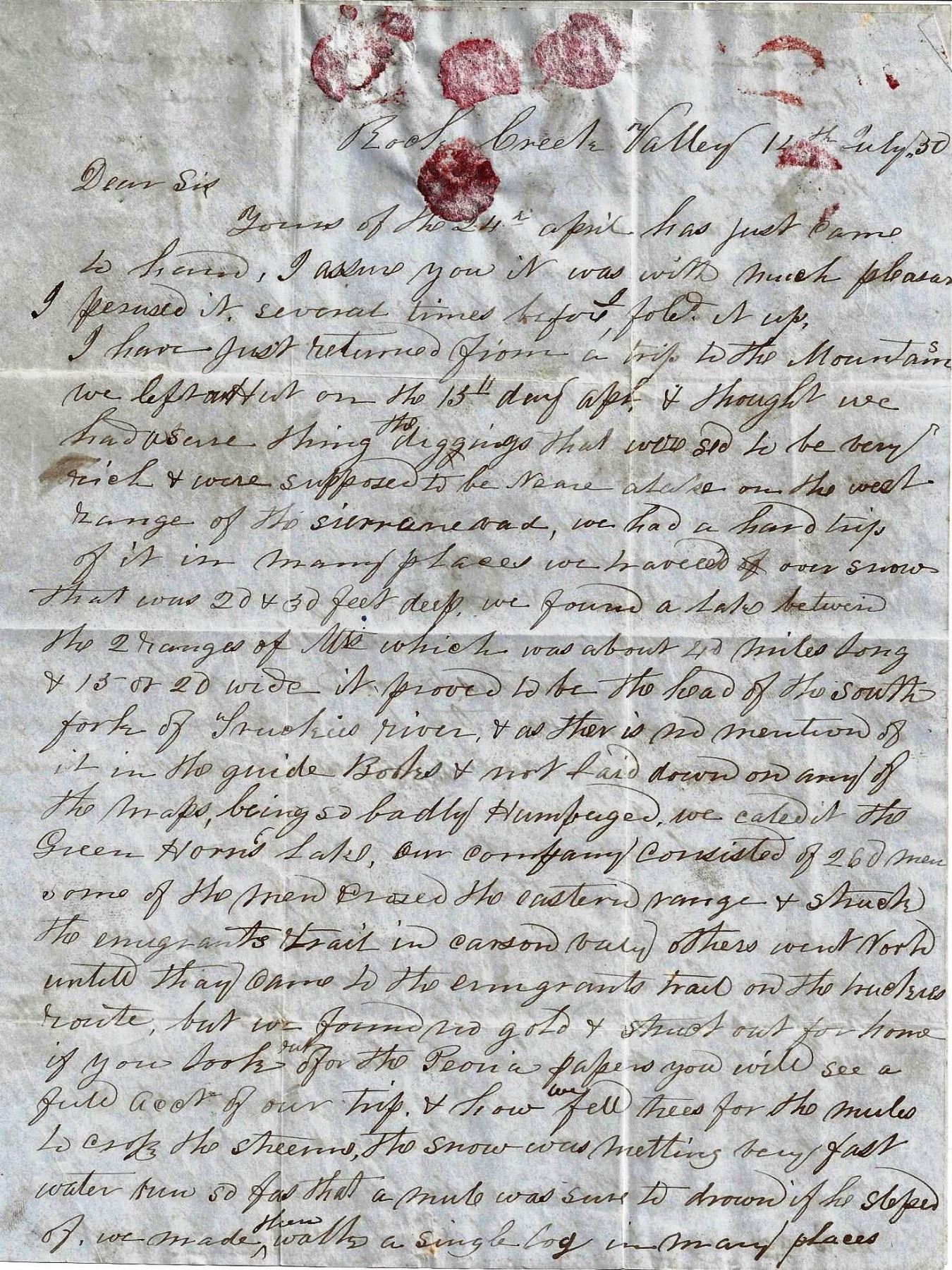 1850s Lettering 1850 Letter that Gives Lake Tahoe a New Name! Contains Great Content