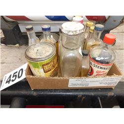 BOX WITH COLLECTOR BOTTLES & TINS