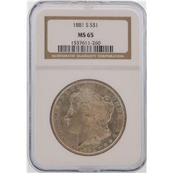 1881-S $1 Morgan Silver Dollar Coin NGC MS65