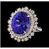 15.33 ctw Tanzanite and Diamond Ring - 14KT White Gold