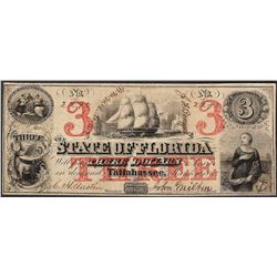 1863 $3 The State of Florida Obsolete Note