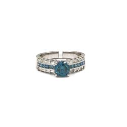 1.06 ctw Blue and White Diamond Ring - 14KT White Gold