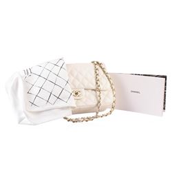 100% Authentic Chanel Flap Bag Jumbo White Lambskin with Gold Hardware