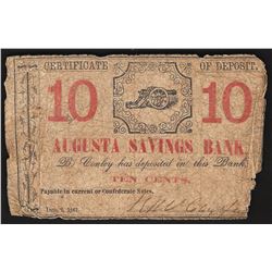 10 Cent Cert of Deposit Augusta Savings Bank Note