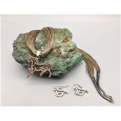 Silver Horse Necklace and Earrings