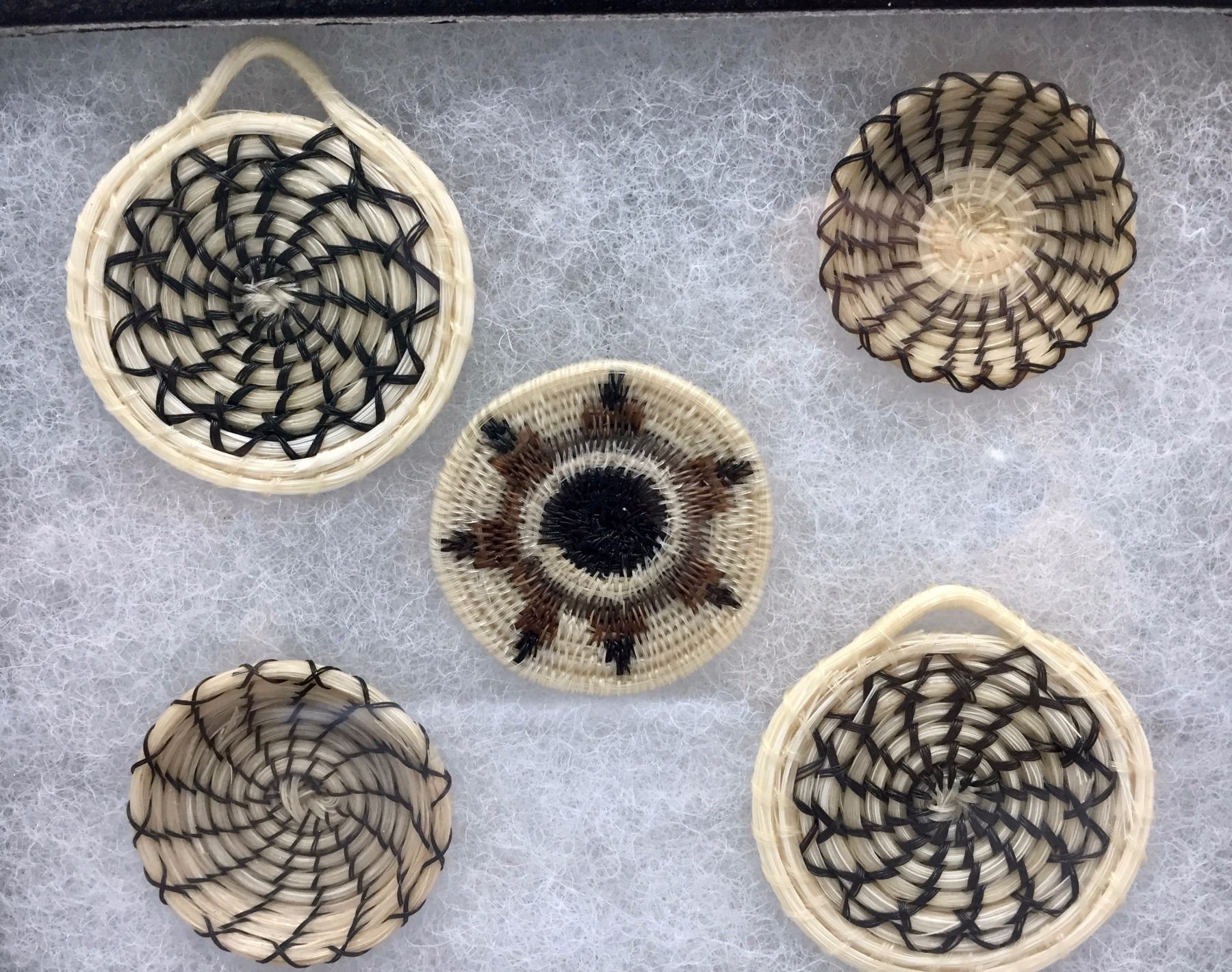 Display of 5 Horse Hair Baskets