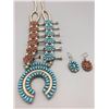 Image 1 : Double Sided Turquoise and Coral Squash Blossom Set