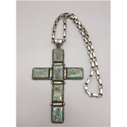 Turquoise and Sterling Cross with Chain