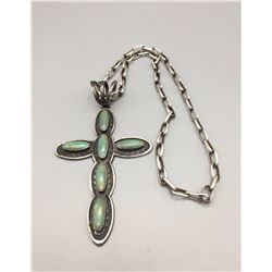 Turquoise and Sterling Cross with Chain