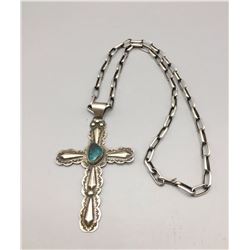 Turquoise and Sterling Cross with Chain