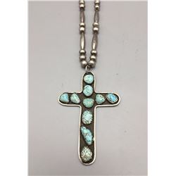 Turquoise and Sterling Cross on a Beaded Necklace