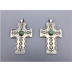 2 Turquoise and Sterling Silver Cross Pendants