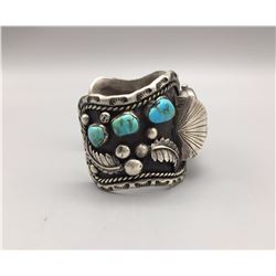 Large Vintage Watch Bracelet with Turquoise Cabochons