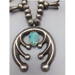 Mid-Century Turquoise Squash Blossom Necklace